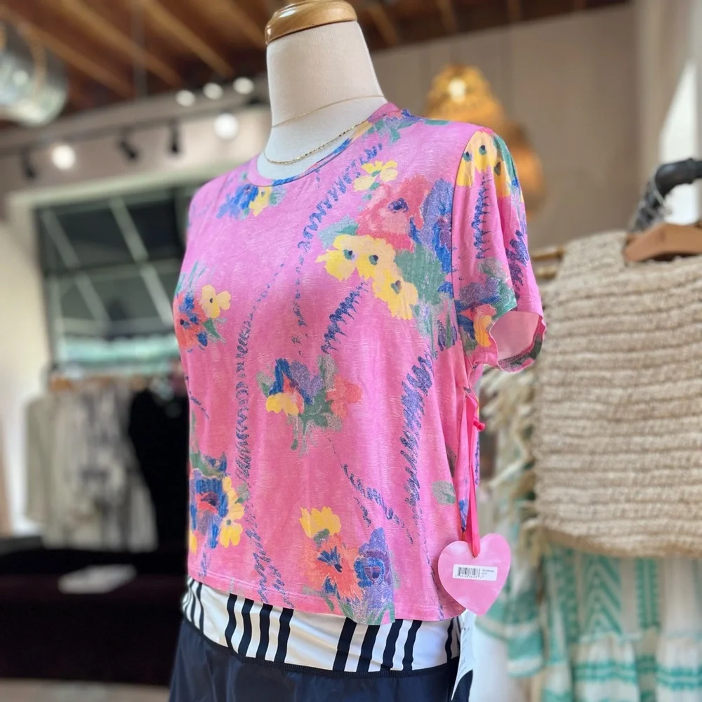 LoveShackFancy NWT BeachRiot 🏝️ Summer Floral Top, Pink, Medium 💓 - Picture 1 of 8